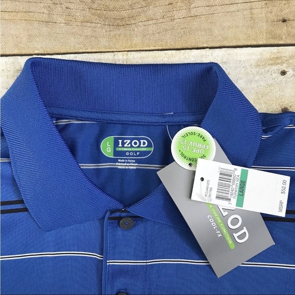 Izod X-Treme Function Cool-FX Men’s Blue Striped Golf Polo Shirt Size Large - Picture 3 of 4